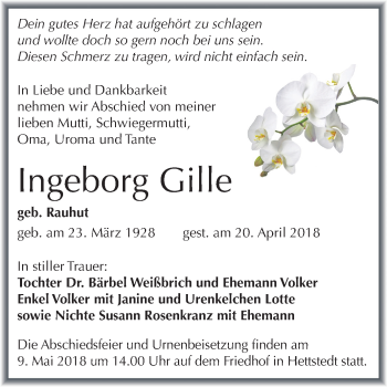 Traueranzeige von Ingeborg Gille von Mitteldeutsche Zeitung