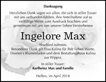 Traueranzeige von Ingelore Max von Mitteldeutsche Zeitung