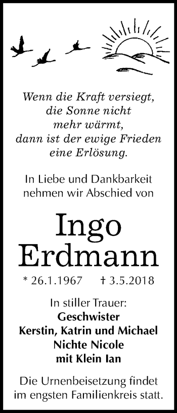 Traueranzeige von Ingo Erdmann von Mitteldeutsche Zeitung