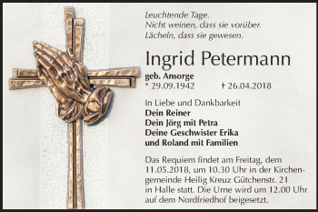 Traueranzeige von Ingrid Petermann von Mitteldeutsche Zeitung Halle/Saalkreis