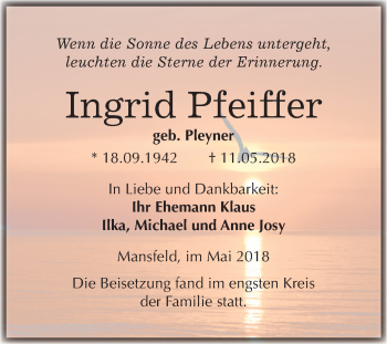 Traueranzeige von Ingrid Pfeiffer von Mitteldeutsche Zeitung