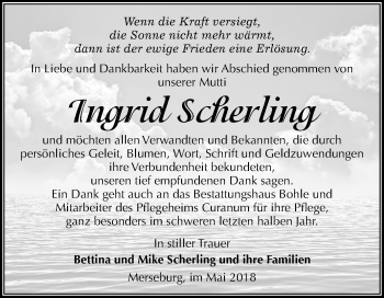 Traueranzeige von Ingrid Scherling von Mitteldeutsche Zeitung Merseburg/Querfurt