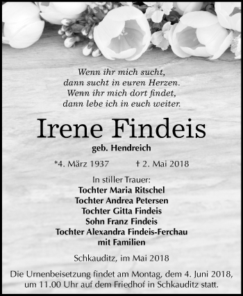 Traueranzeige von Irene Findeis von Mitteldeutsche Zeitung