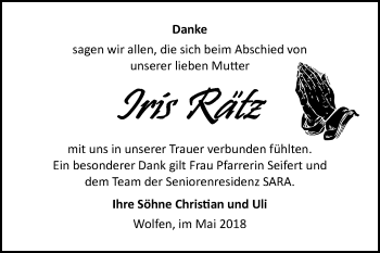 Traueranzeige von Iris Rätz von Mitteldeutsche Zeitung Bitterfeld
