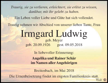 Traueranzeige von Irmgard Ludwig von Mitteldeutsche Zeitung Zeitz