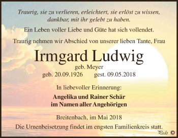 Traueranzeige von Irmgard Ludwig von Super Sonntag Zeitz