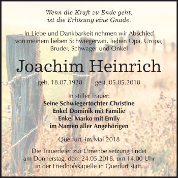 Traueranzeige von Joachim Heinrich von Mitteldeutsche Zeitung Merseburg/Querfurt