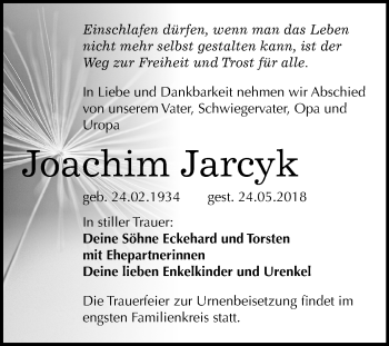 Traueranzeige von Joachim Jarcyk von Mitteldeutsche Zeitung Köthen