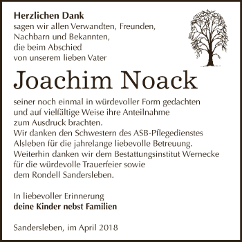 Traueranzeige von Joachim Noack von Super Sonntag SGH Mansf. Land