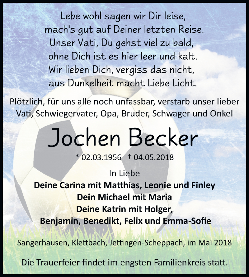  Traueranzeige für Jochen Becker vom 12.05.2018 aus Mitteldeutsche Zeitung