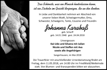 Traueranzeige von Johanna Karabaß von Mitteldeutsche Zeitung Sangerhausen