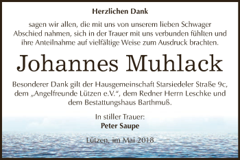 Traueranzeige von Johannes Muhlack von WVG - Wochenspiegel NMB / WSF / ZTZ
