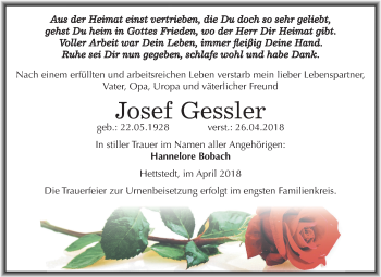 Traueranzeige von Josef Gessler von Mitteldeutsche Zeitung