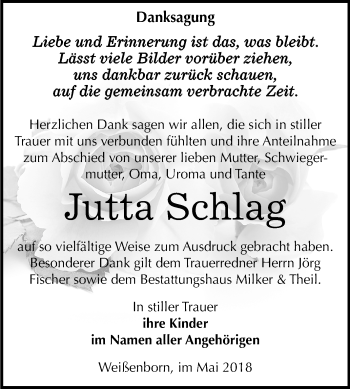 Traueranzeige von Jutta Schlag von Mitteldeutsche Zeitung Zeitz