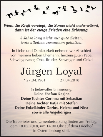 Traueranzeige von Jürgen Loyal von Mitteldeutsche Zeitung Köthen