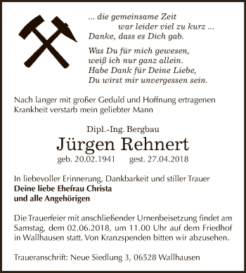 Traueranzeige von Jürgen Rehnert von Super Sonntag SGH Mansf. Land