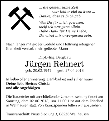 Traueranzeige von Jürgen Rehnert von Mitteldeutsche Zeitung Zeitz