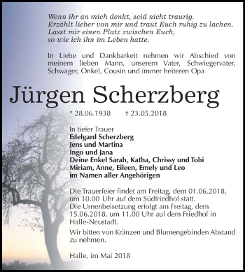 Traueranzeige von Jürgen Scherzberg von Mitteldeutsche Zeitung Halle/Saalkreis