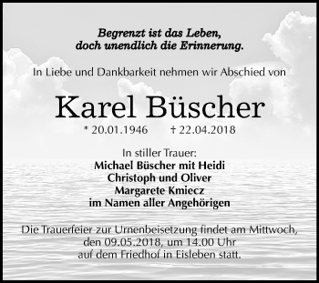 Traueranzeige von Karel Büscher von Mitteldeutsche Zeitung