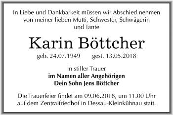 Traueranzeige von Karin Böttcher von Mitteldeutsche Zeitung Dessau-Roßlau