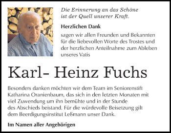 Traueranzeige von Karl-Heinz Fuchs von Mitteldeutsche Zeitung