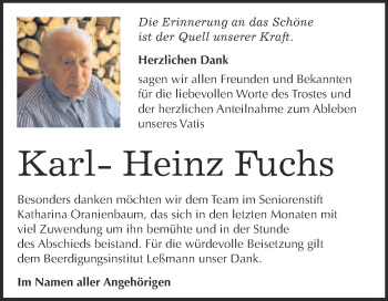 Traueranzeige von Karl-Heinz Fuchs von Super Sonntag Wittenberg