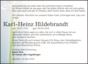 Traueranzeige von Karl-Heinz Hildebrandt von WVG - Wochenspiegel Merseburg