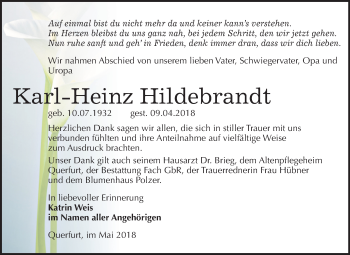 Traueranzeige von Karl-Heinz Hildebrandt von Mitteldeutsche Zeitung Merseburg/Querfurt