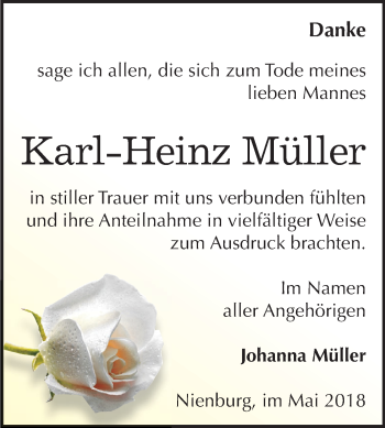 Traueranzeige von Karl-Heinz Müller von Mitteldeutsche Zeitung Bernburg