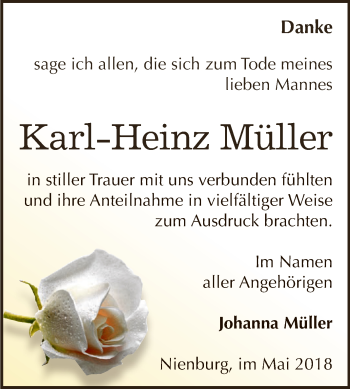 Traueranzeige von Karl-Heinz Müller von Super Sonntag Bernburg