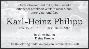 Traueranzeige von Karl-Heinz Philipp von WVG - Wochenspiegel Wittenberg