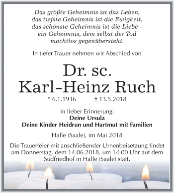 Traueranzeige von Karl-Heinz Ruch von Mitteldeutsche Zeitung Halle/Saalkreis