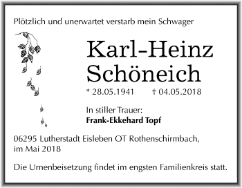 Traueranzeige von Karl-Heinz Schöneich von Mitteldeutsche Zeitung