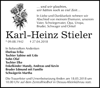 Traueranzeige von Karl-Heinz Stieler von Mitteldeutsche Zeitung