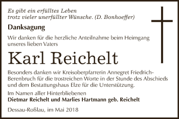Traueranzeige von Karl Reichelt von WVG - Wochenspiegel Dessau / Köthen