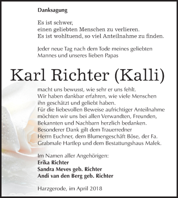 Traueranzeige von Karl Richter von Mitteldeutsche Zeitung