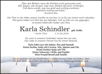 Traueranzeige von Karla Schindler von Mitteldeutsche Zeitung