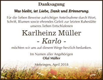 Traueranzeige von Karlheinz Müller von Super Sonntag Aschersleben