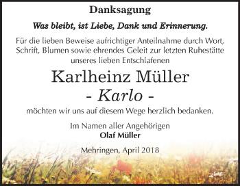Traueranzeige von Karlheinz Müller von Mitteldeutsche Zeitung Aschersleben