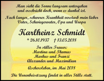 Traueranzeige von Karlheinz Schmidt von Mitteldeutsche Zeitung Quedlinburg