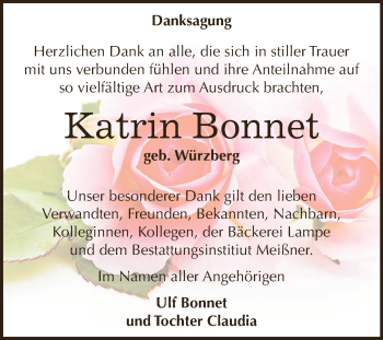 Traueranzeige von Katrin Bonnet von WVG - Wochenspiegel SGH