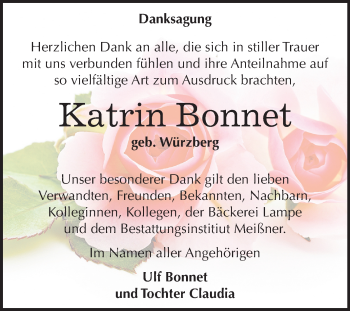 Traueranzeige von Katrin Bonnet von Mitteldeutsche Zeitung Sangerhausen