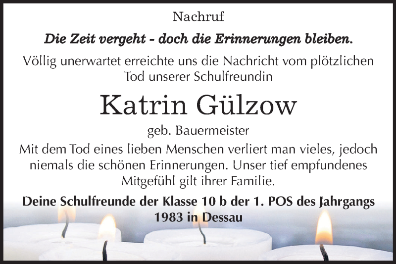  Traueranzeige für Katrin Gülzow vom 19.05.2018 aus Mitteldeutsche Zeitung Dessau-Roßlau