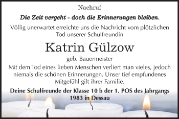 Traueranzeige von Katrin Gülzow von Mitteldeutsche Zeitung Dessau-Roßlau