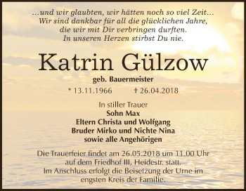 Traueranzeige von Katrin Gülzow von WVG - Wochenspiegel Dessau / Köthen