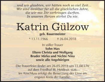 Traueranzeige von Katrin Gülzow von Mitteldeutsche Zeitung Dessau-Roßlau