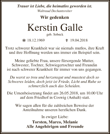 Traueranzeige von Kerstin Galle von WVG - Wochenspiegel Dessau / Köthen