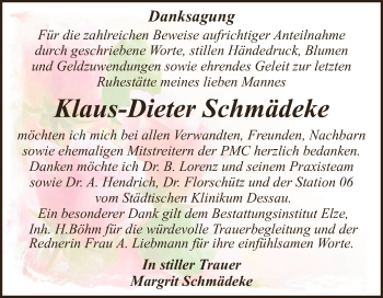 Traueranzeige von Klaus-Dieter Schmädeke von WVG - Wochenspiegel Dessau / Köthen