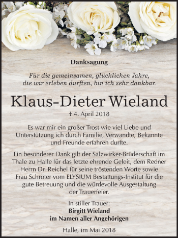 Traueranzeige von Klaus-Dieter Wieland von Mitteldeutsche Zeitung Halle/Saalkreis