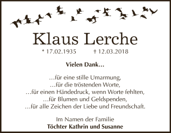Traueranzeige von Klaus Lerche von WVG - Wochenspiegel Dessau / Köthen